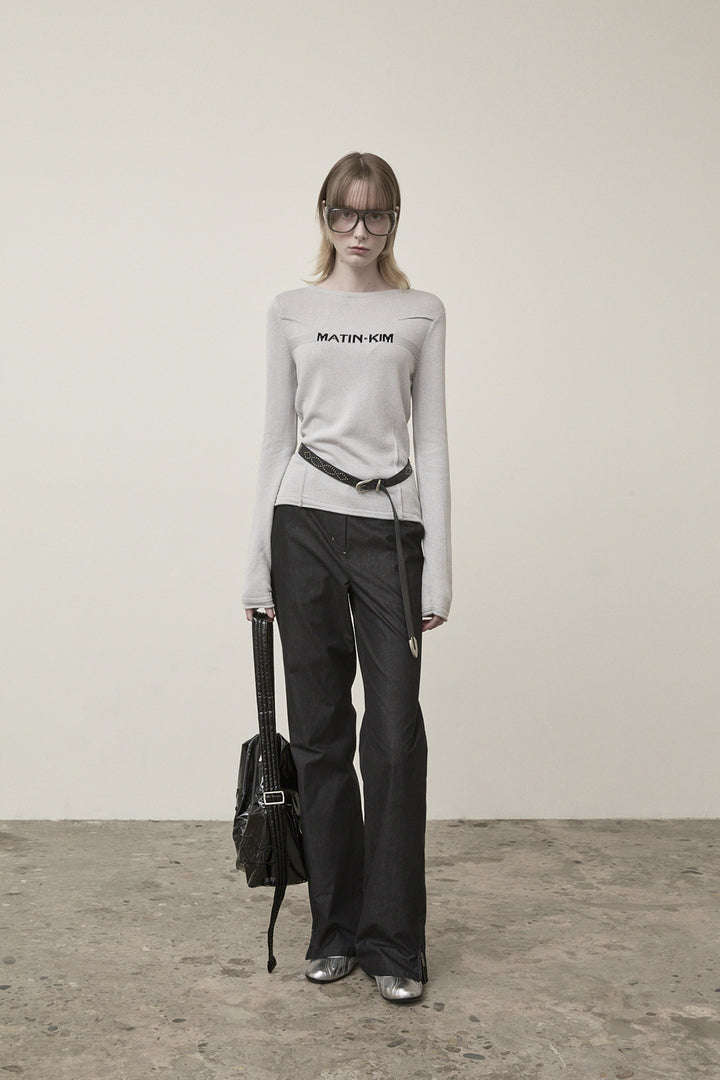 Matin Kim Glitter Slim Logo Knit Top — Light Grey