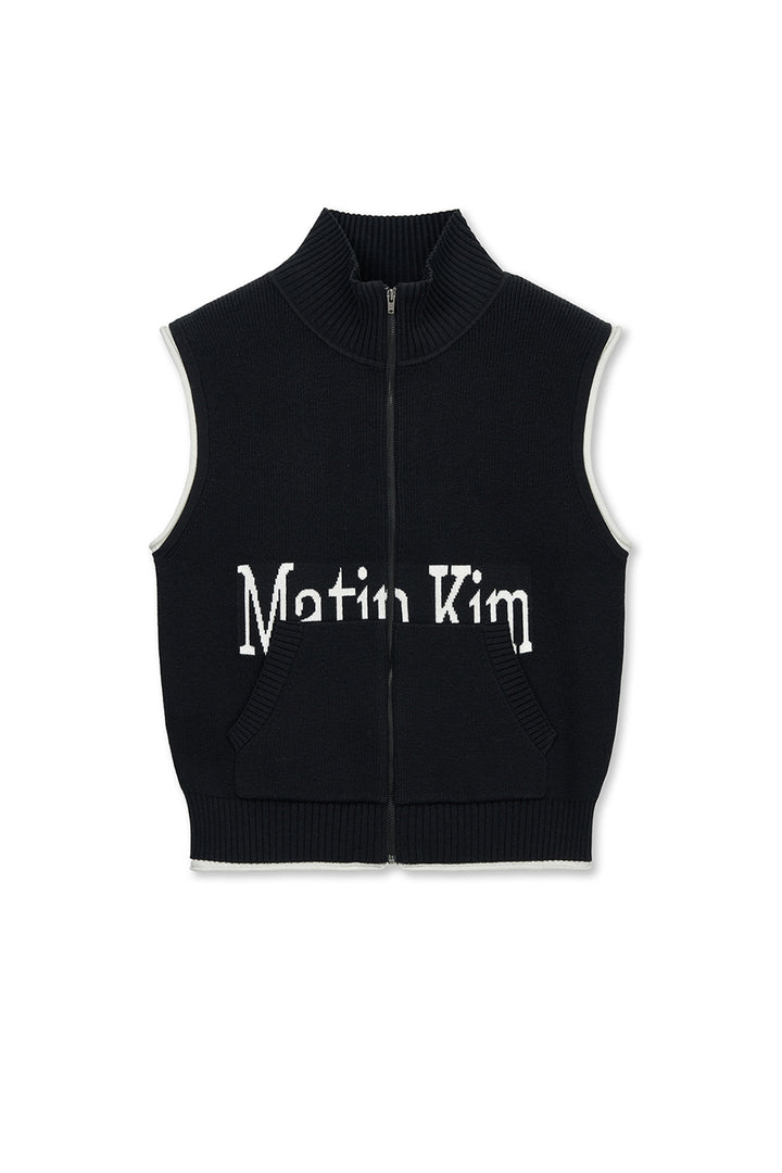 Matin Kim Spell Point Knit Zip Up Vest — Black