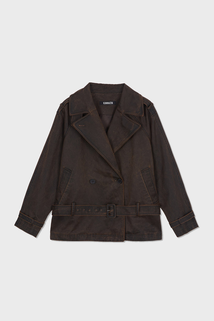 KIMMATIN Washed Trench Jacket — Brown