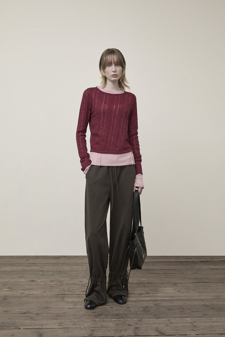 Matin Kim Diagonal Texture Knit Top — Burgundy