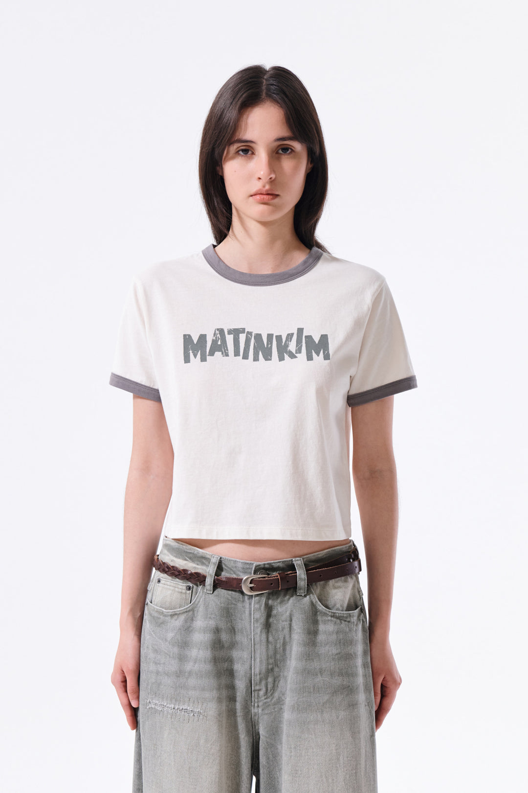 Matin Kim Logo Ringer Crop Top — Cream