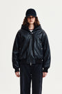 Matin Kim Faux Leather Zip-Up Hoody — Black