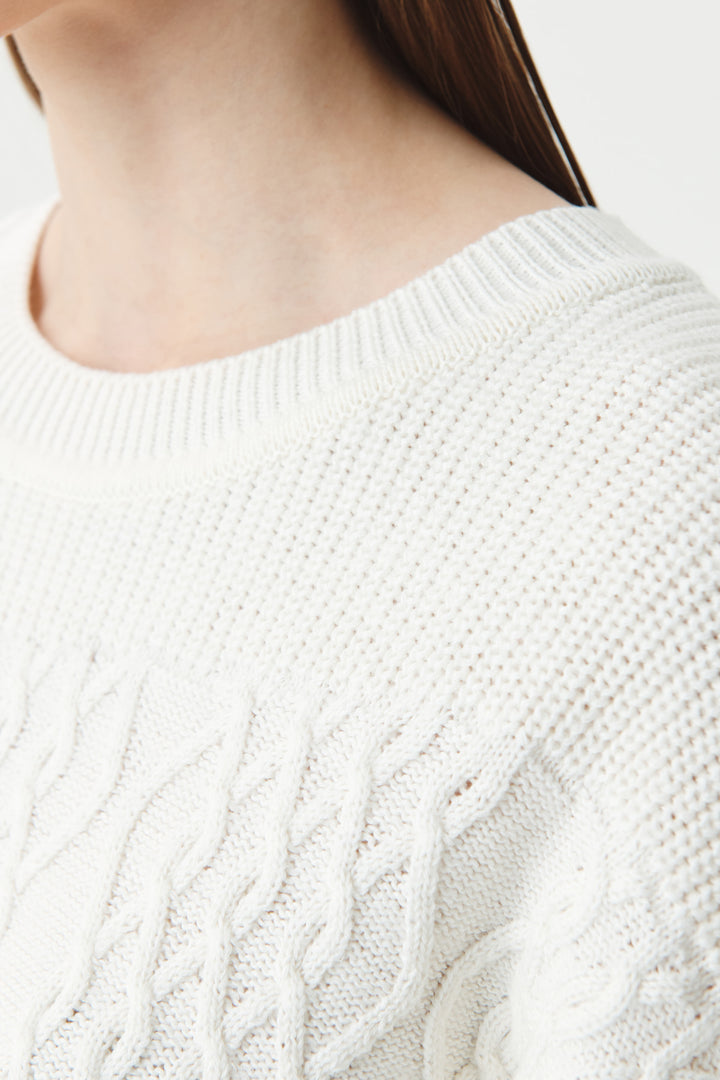 KIMMATIN Cable Mix Damage Knit Pullover — Ivory