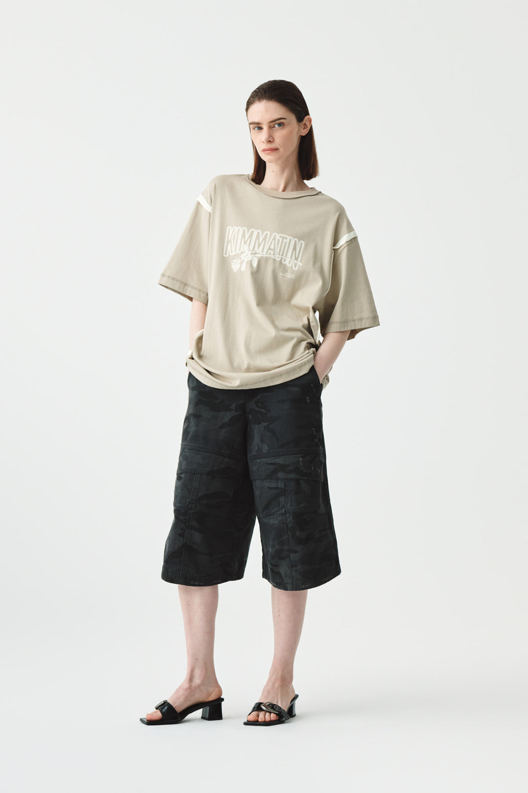 KIMMATIN Rose Print Oversize Tee — Beige