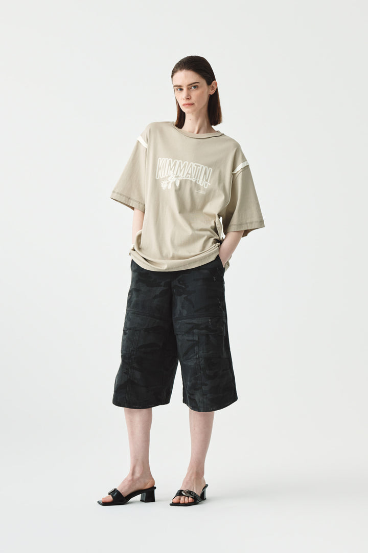 KIMMATIN Rose Print Oversize Tee — Beige