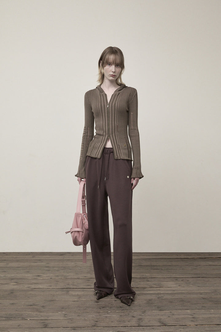 Matin Kim Logo Point Damage Slim Hoody Cardigan — Brown