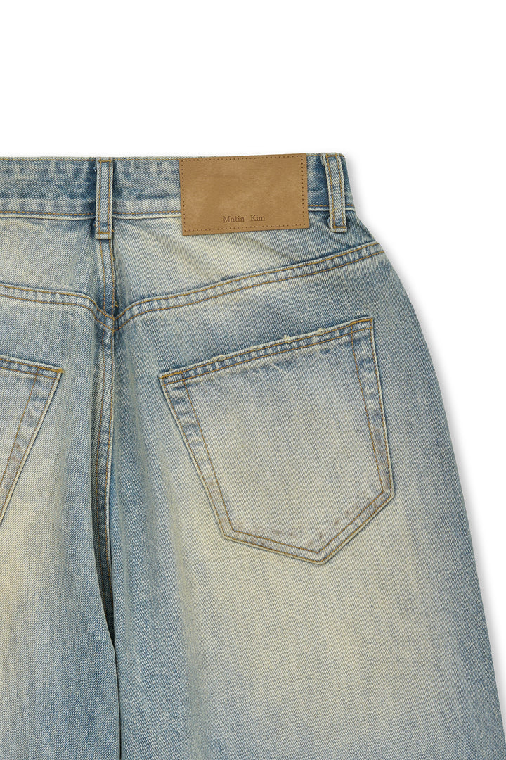 Matin Kim Vintage Dirty Washed Denim Pants — Light Blue