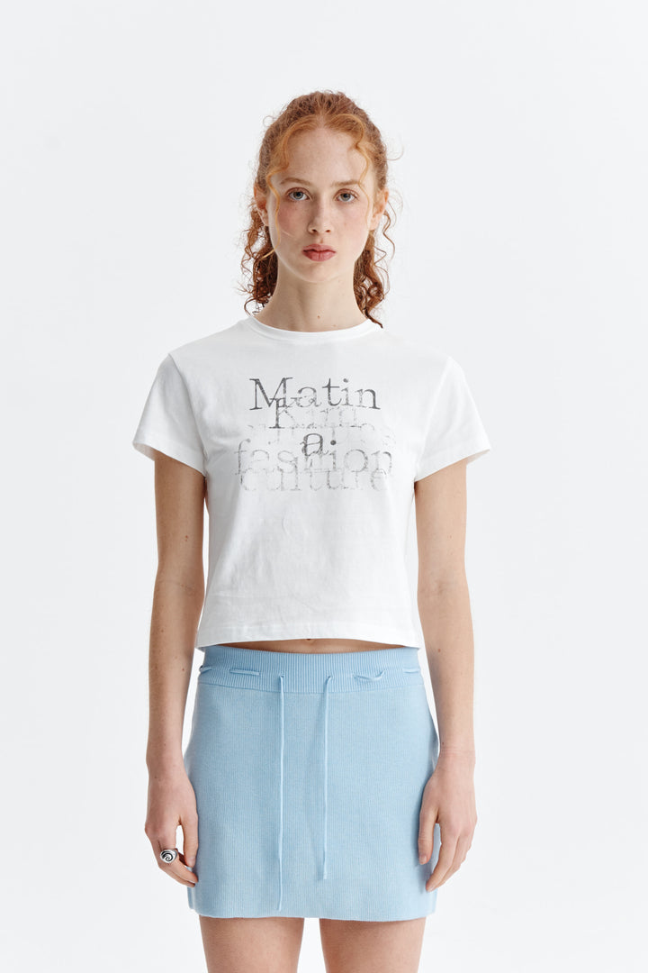Matin Kim Dusty Typo Graphic Crop Top — White