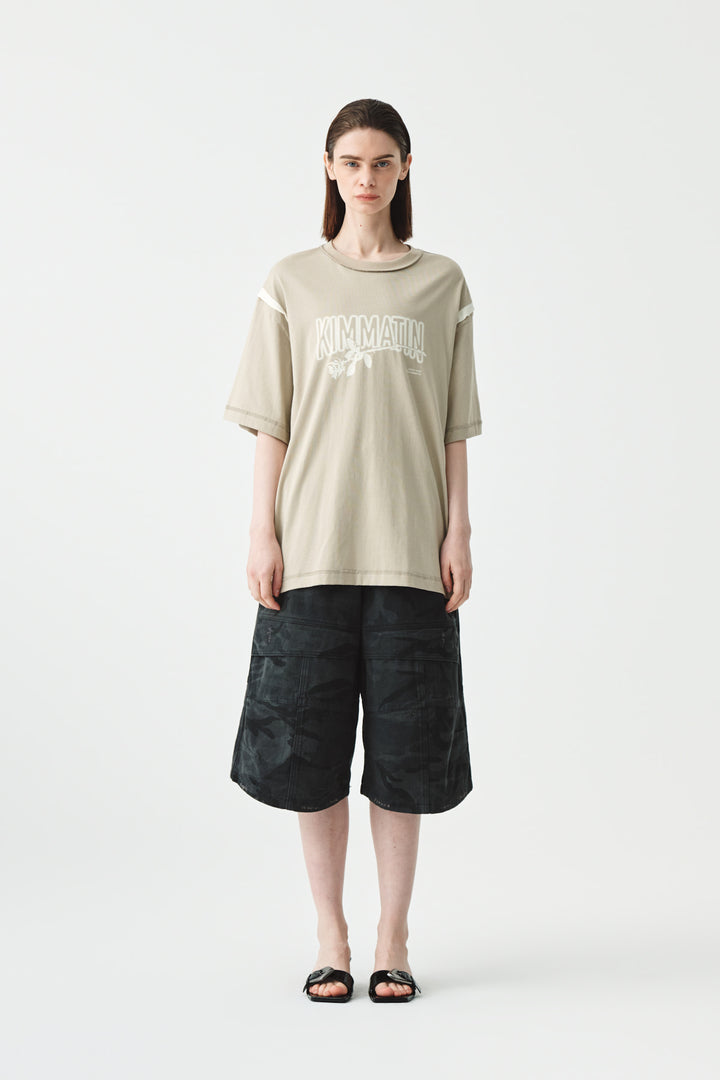 KIMMATIN Rose Print Oversize Tee — Beige