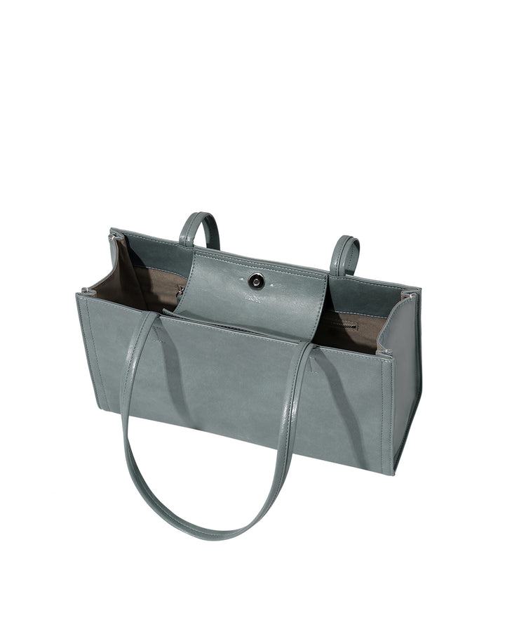 Stand Oil Oblong Bag — Structured Shoulder — Denim Blue