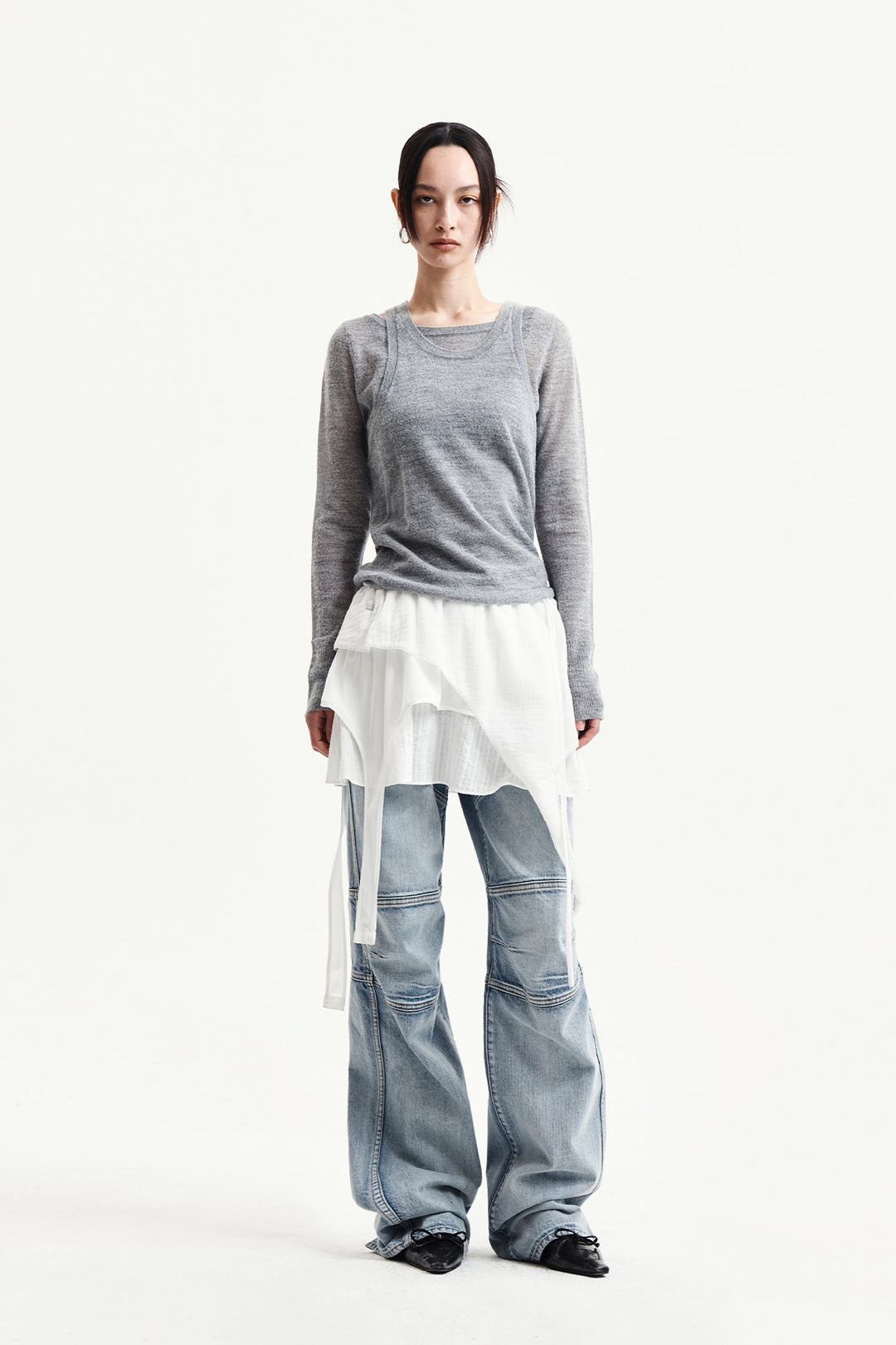Matin Kim Mohair Layered Knit Pullover — Light Grey