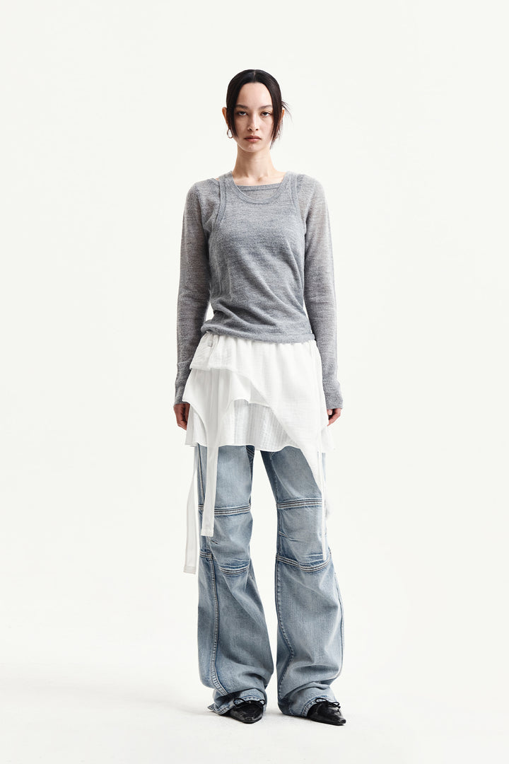 Matin Kim Mohair Layered Knit Pullover — Light Grey