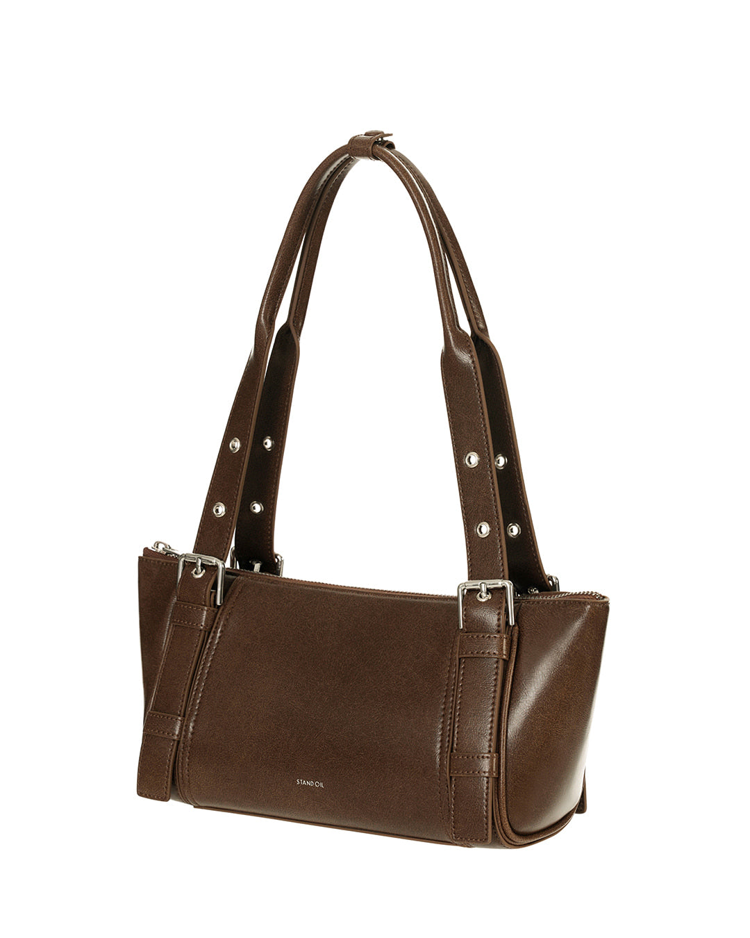 Stand Oil Boat Bag — Glossy Shoulder Crossbody — Brown