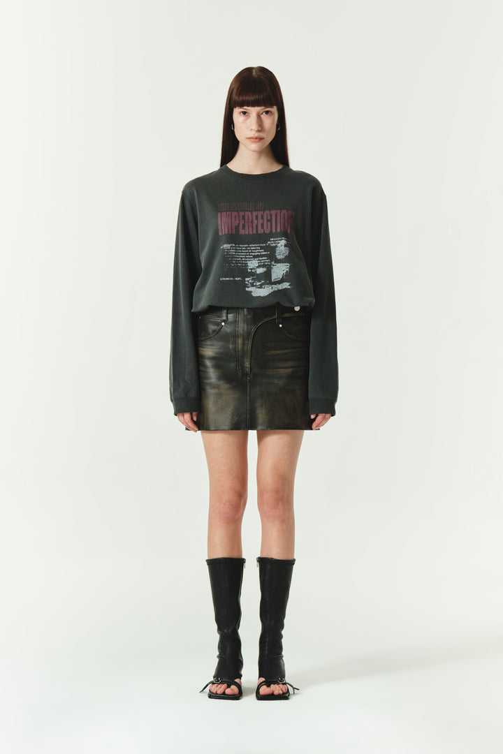 KIMMATIN Washed Printing Long Sleeve Top — Charcoal