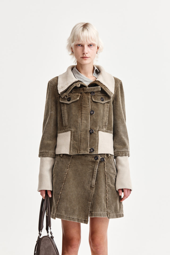 Matin Kim Washed Corduroy Bomber Jumper — Khaki