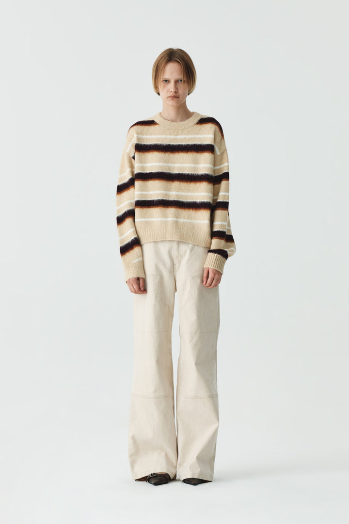 KIMMATIN Multi Stripe Mohair Knit Pullover — Beige