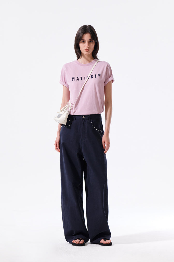 Matin Kim Stud Point Color Denim Pants — Navy blue