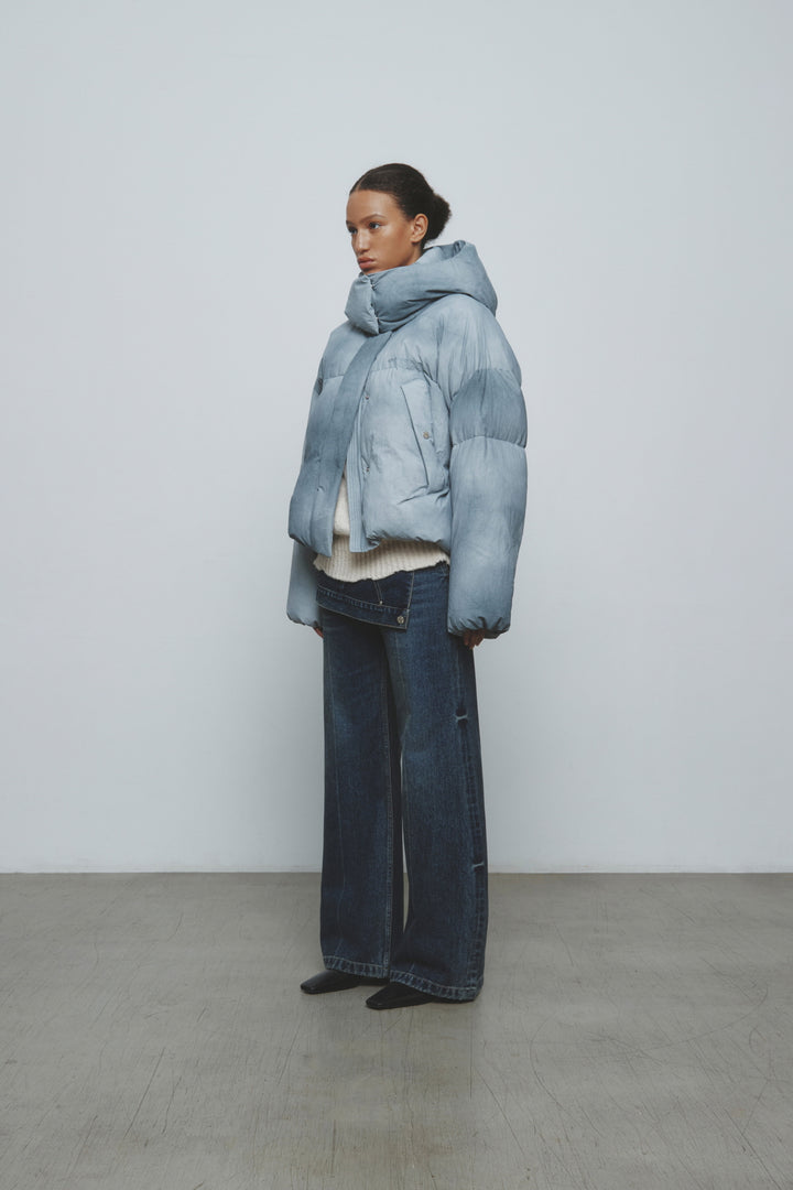 KIMMATIN Dying Effect Volume Puffer Down Jumper — Light Grey