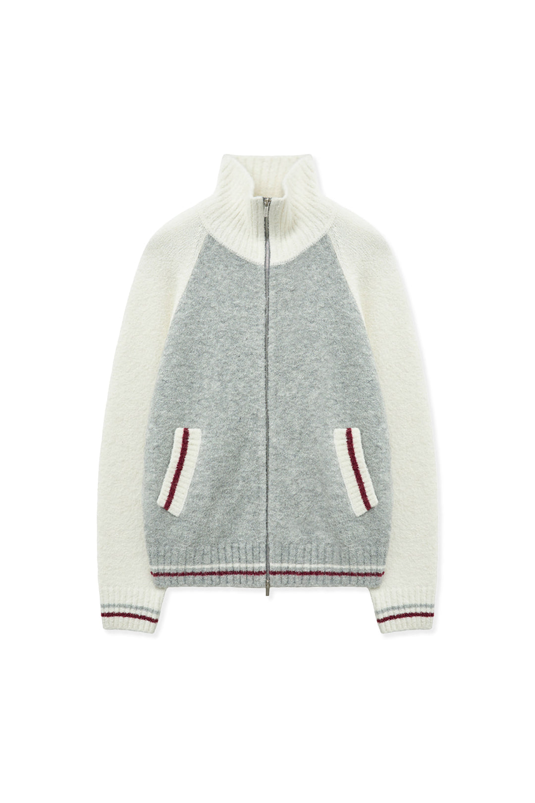 Matin Kim High Neck Raglan Zip Knit — Ivory