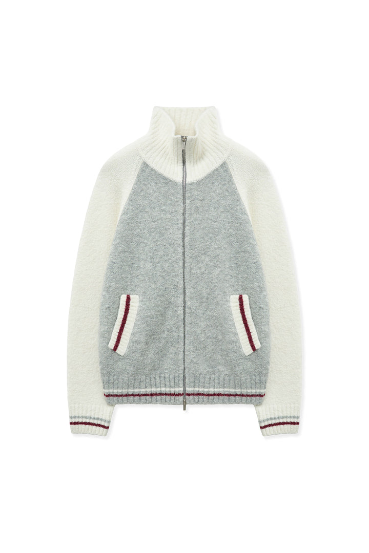 Matin Kim High Neck Raglan Zip Knit — Ivory