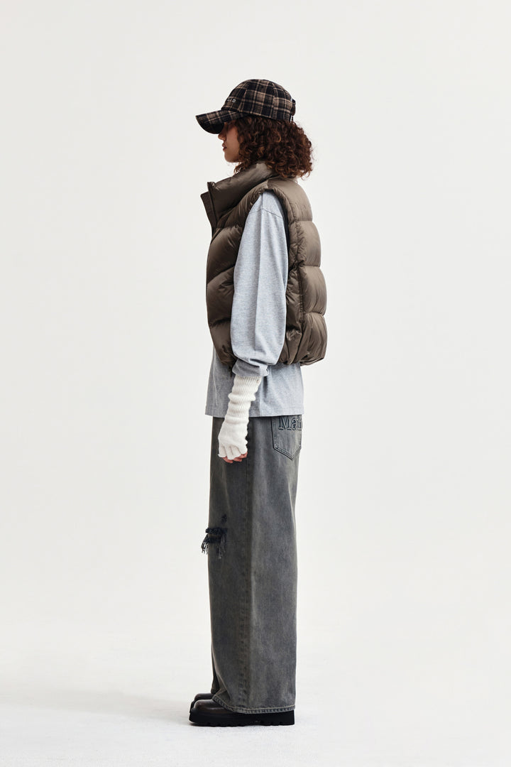 Matin Kim Back Logo Wide Denim — Smoke — Blue