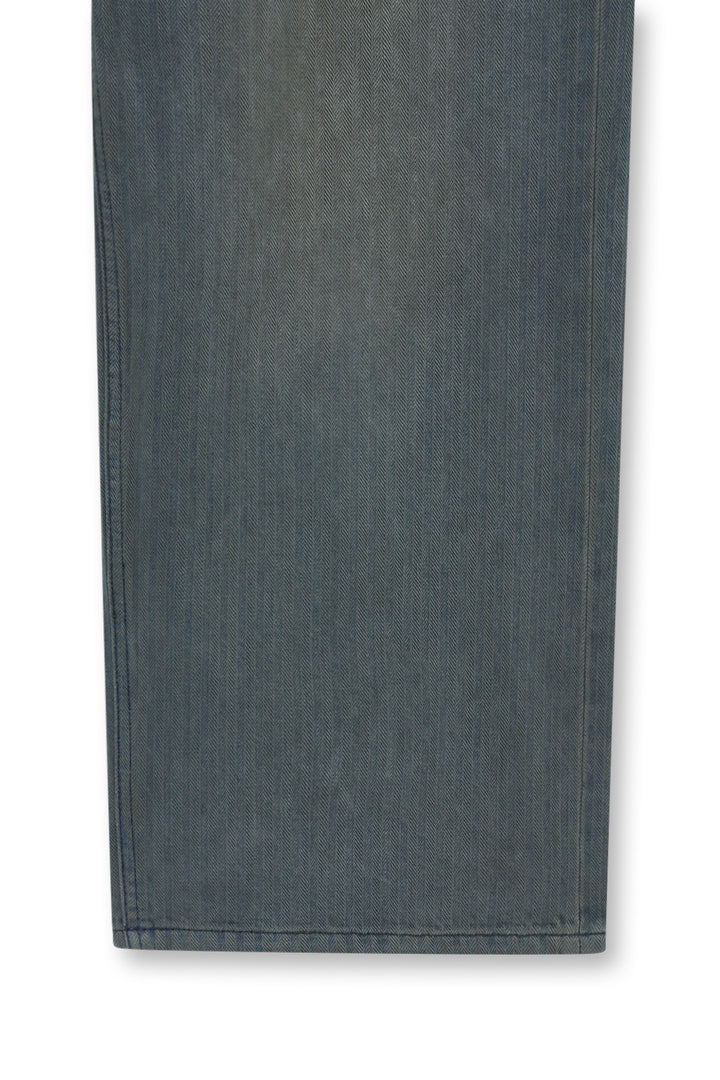Matin Kim Herringbone Wide Denim in Smoke — Blue