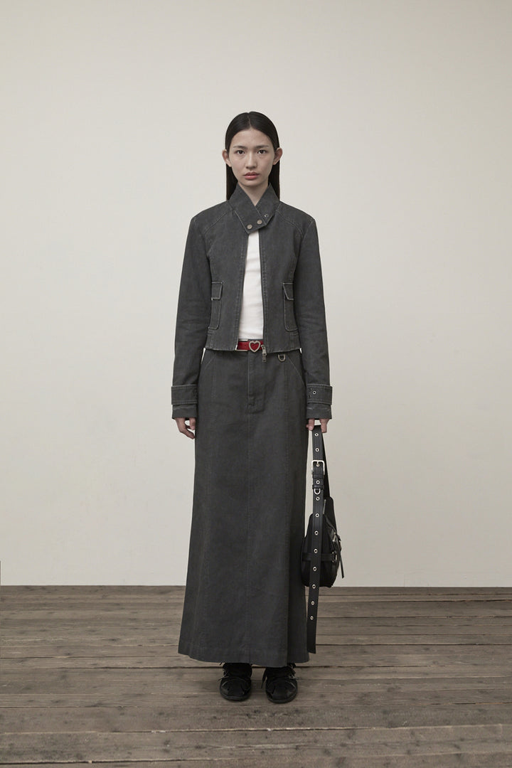 Matin Kim Washed Slim Biker Jumper — Charcoal