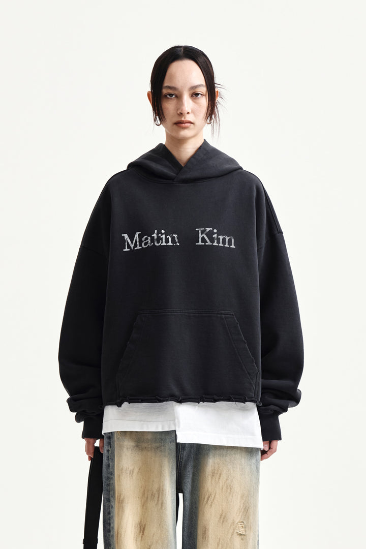 Matin Kim Raw Edge Hem Sweat Hoody — Charcoal