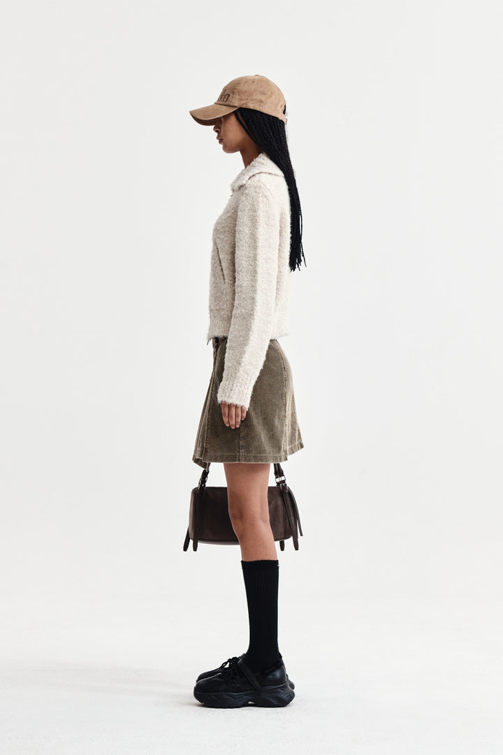 Matin Kim Boucle Knit Zip Up Cardigan — Beige