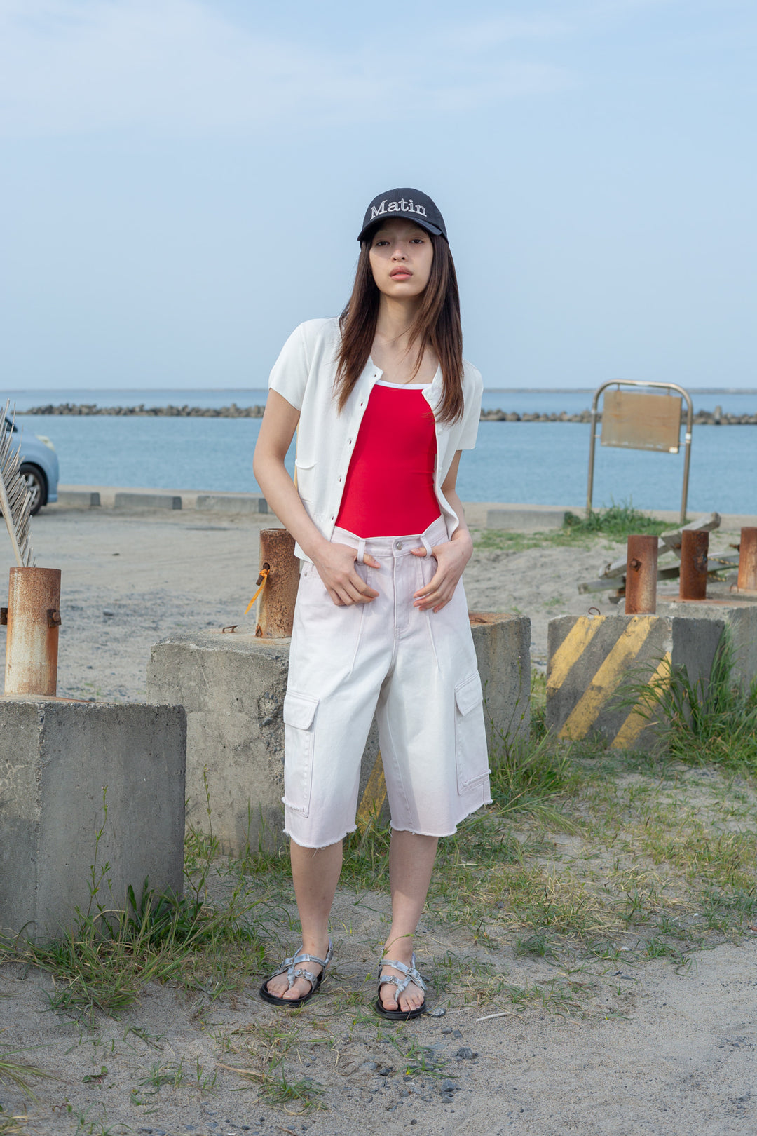 Matin Kim Pocket Point Half Cardigan — Ivory