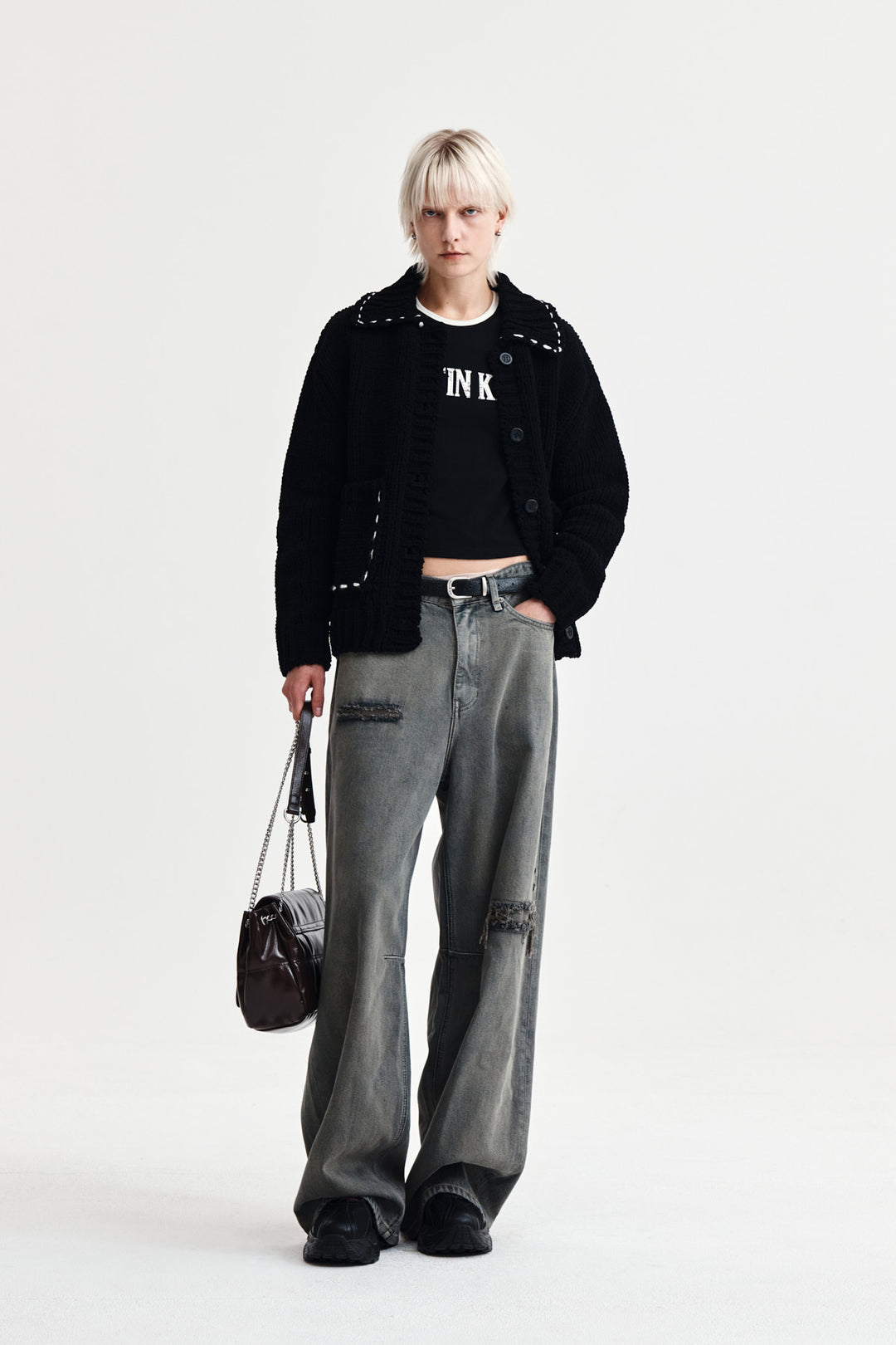 Matin Kim Handmade Collar Knit Cardigan — Black