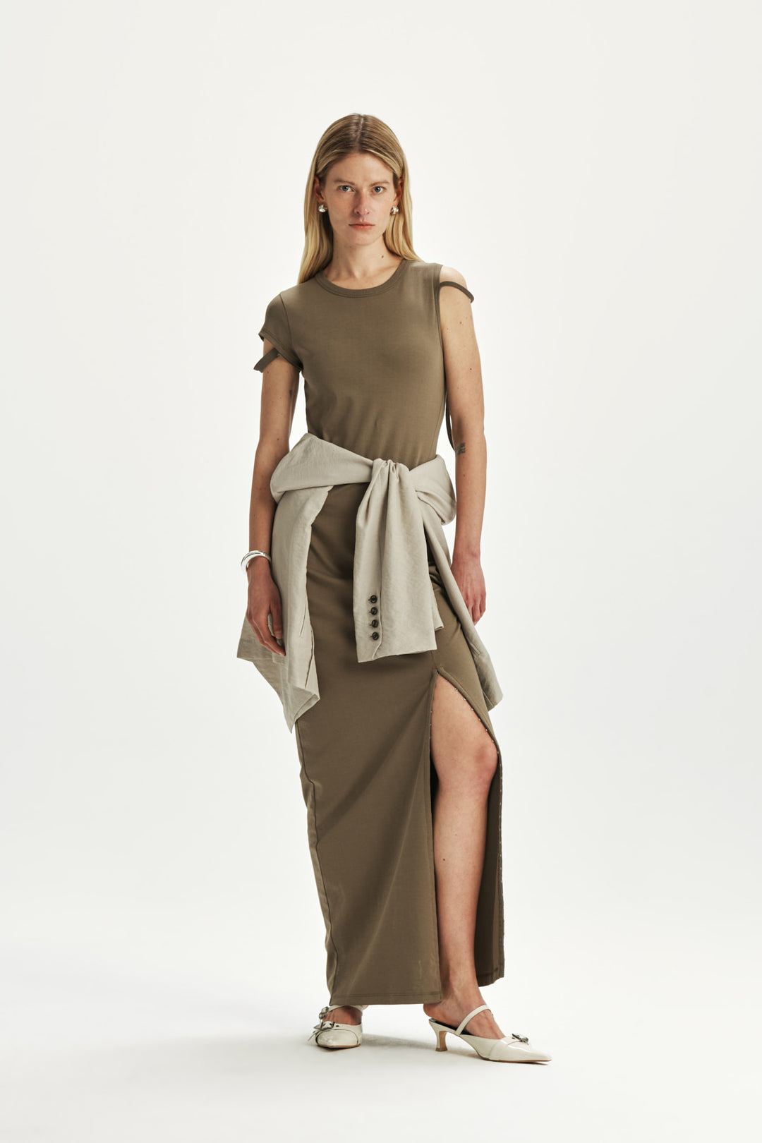 KIMMATIN Strap Point Maxi Dress — Khaki