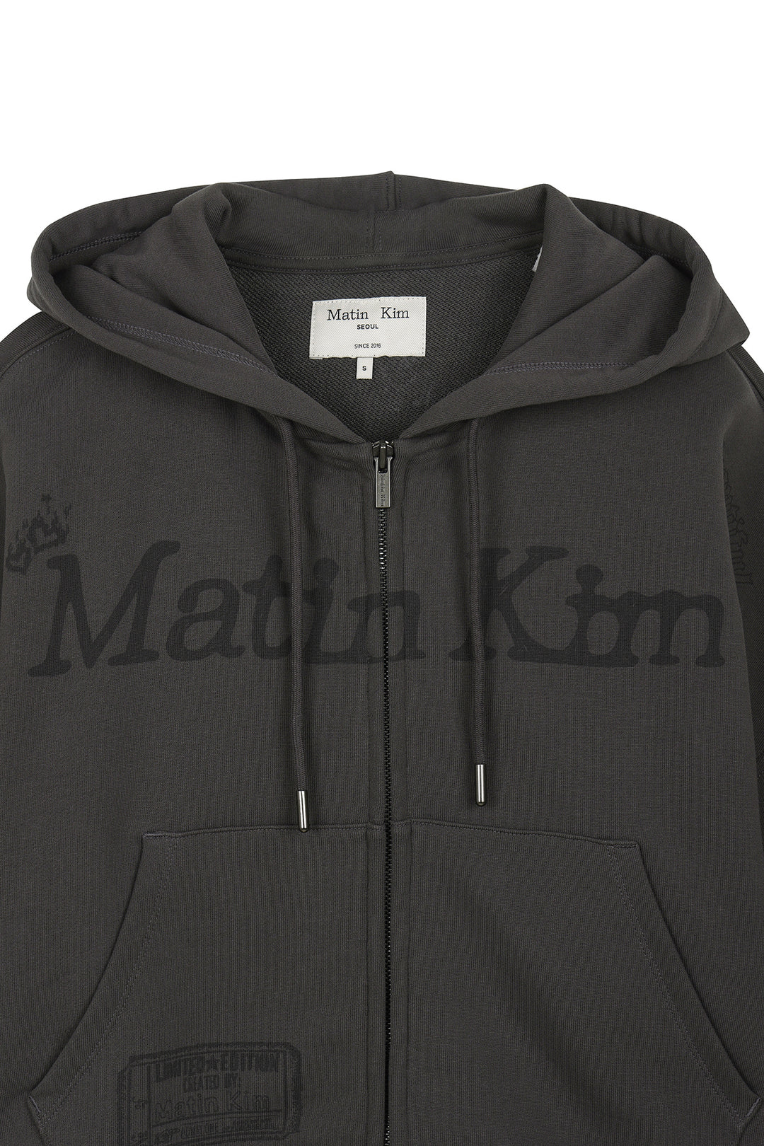 Matin Kim Graffiti Artwork Crop Hoody Zip Up — Charcoal