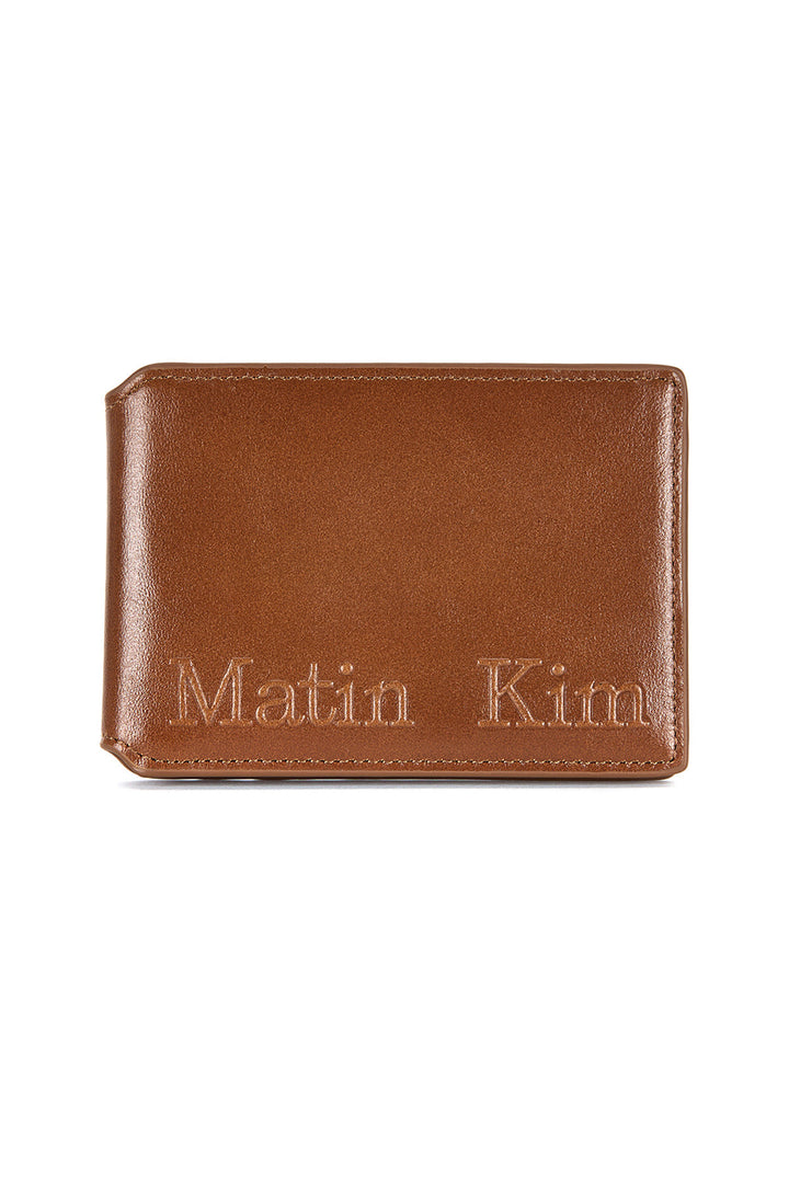 Matin Kim Embossed Logo Business Wallet — Camel