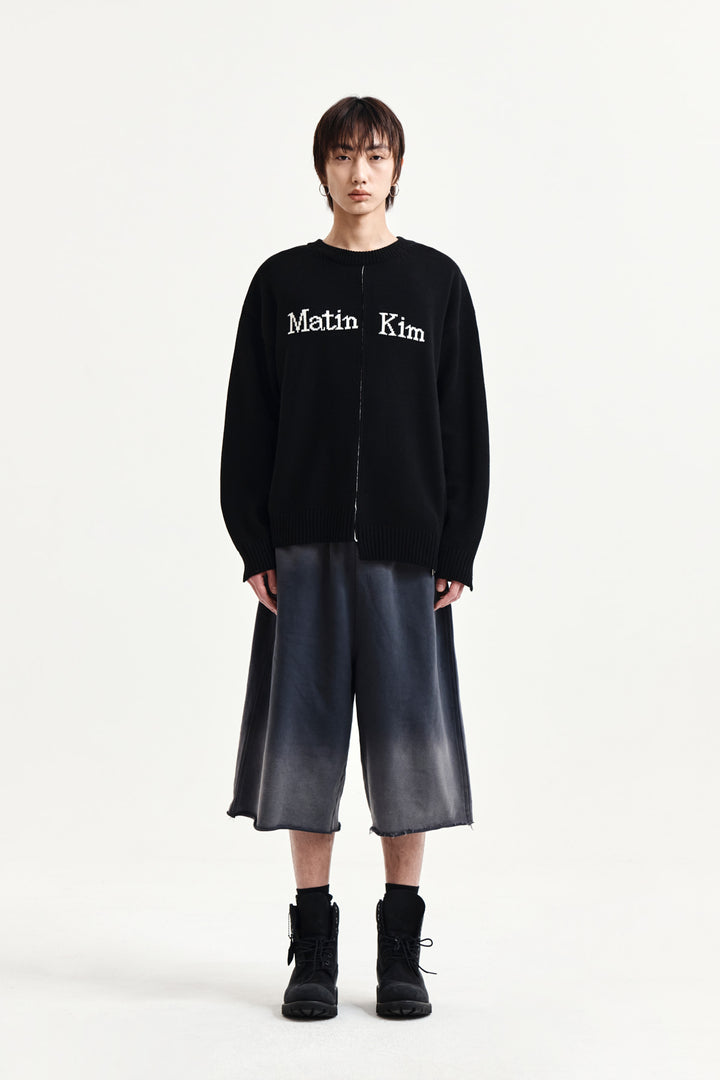 Matin Kim Vintage Washed Back Logo Bermuda Sweatpants — Charcoal