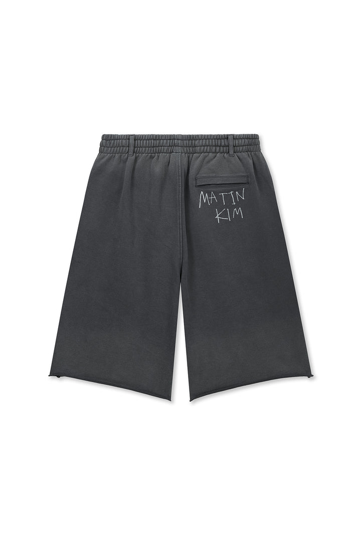 Matin Kim Vintage Washed Back Logo Bermuda Sweatpants — Charcoal