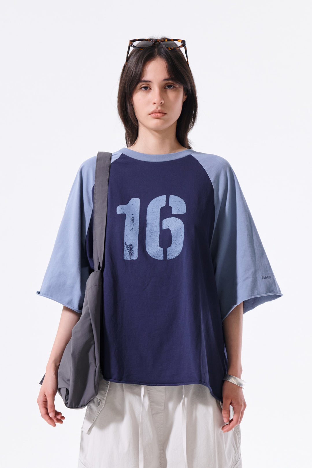 Matin Kim Raw Edge Raglan Top — Navy blue
