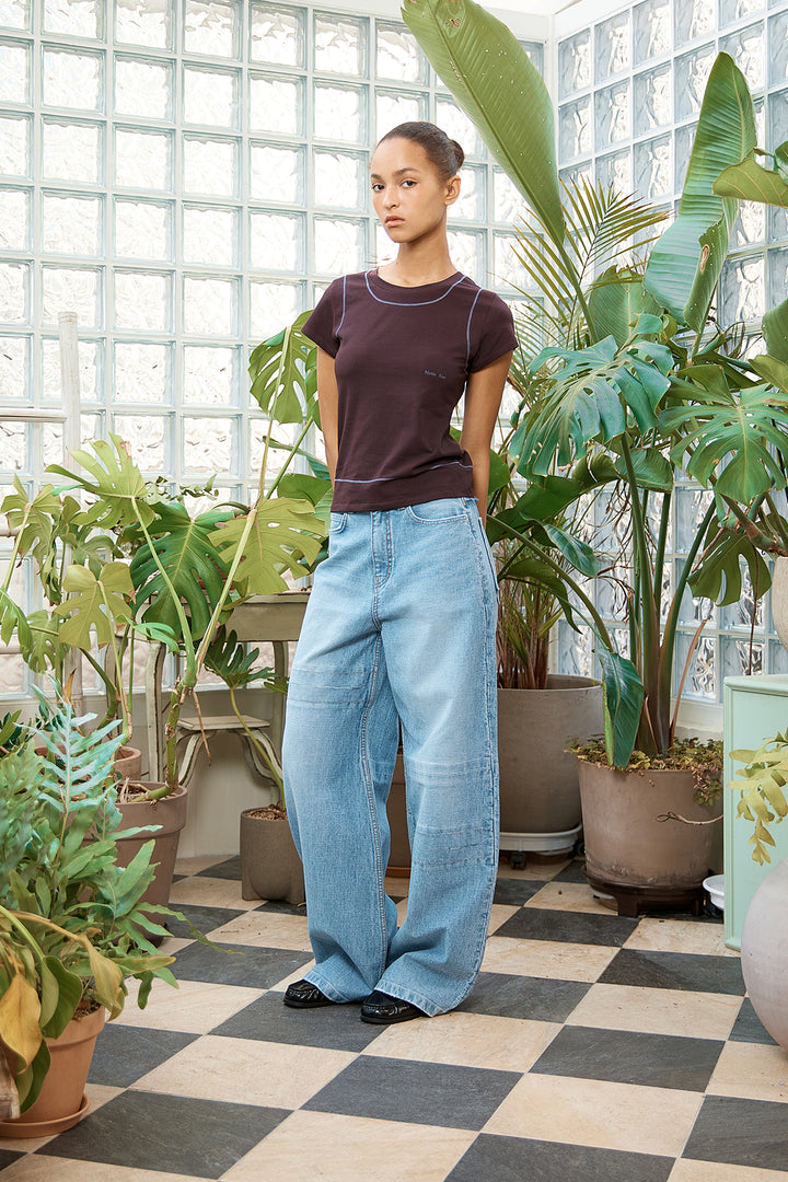 Matin Kim Stitch Point Small Logo Top — Brown