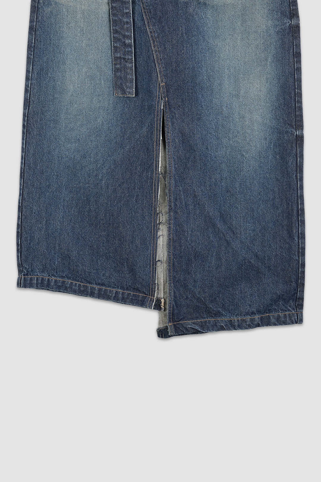KIMMATIN Foldover Vintage Washed Denim Skirt — Blue