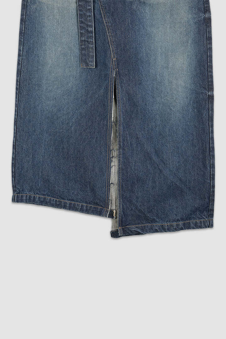 KIMMATIN Foldover Vintage Washed Denim Skirt — Blue