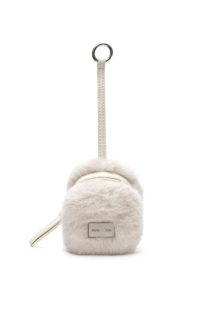 Matin Kim Soft Fur Mini Cube Pouch — Ivory