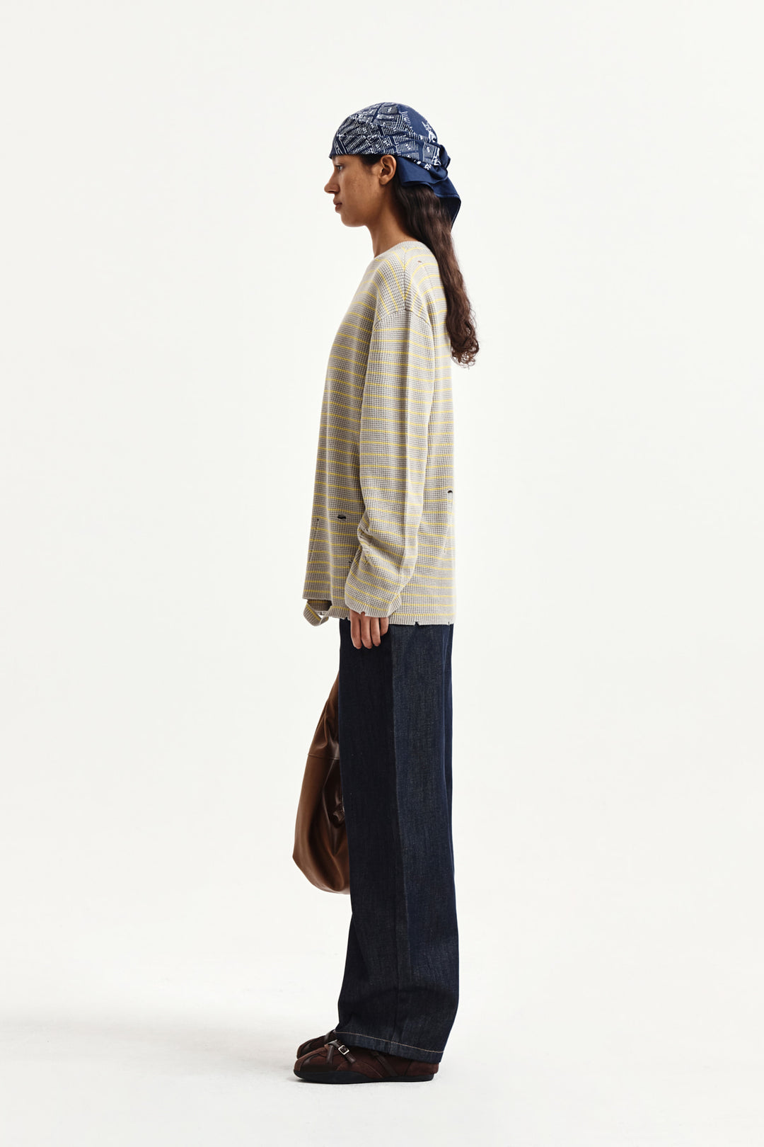 Matin Kim Stripe Damaged Loose Pullover — Beige