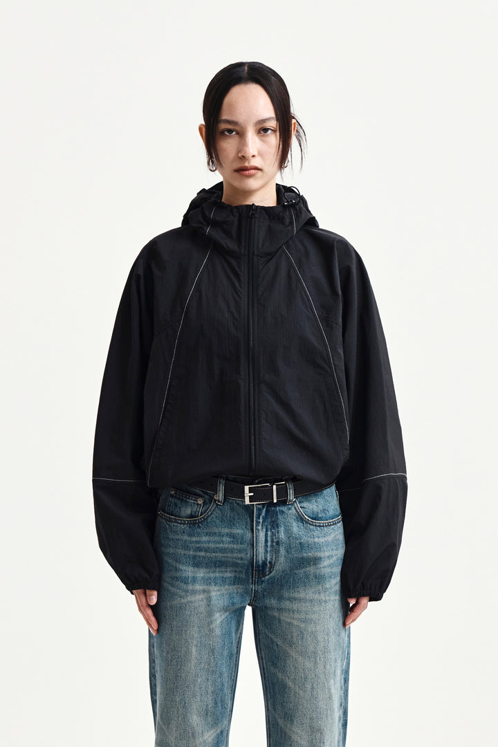 Matin Kim Cropped Back Logo Windbreaker — Black