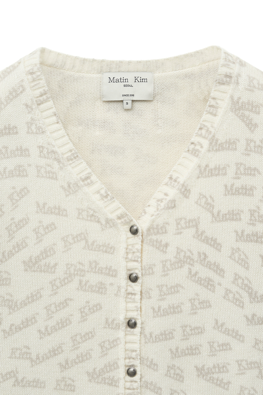 Matin Kim All Over Logo Crop Cardigan — Ivory