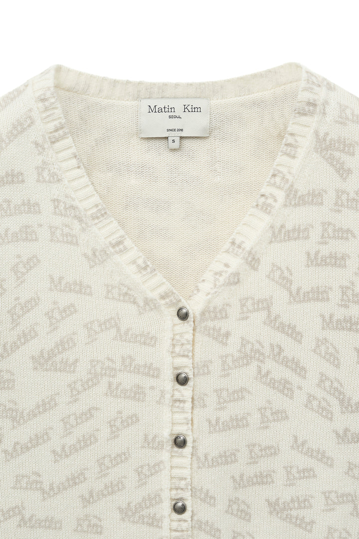 Matin Kim All Over Logo Crop Cardigan — Ivory
