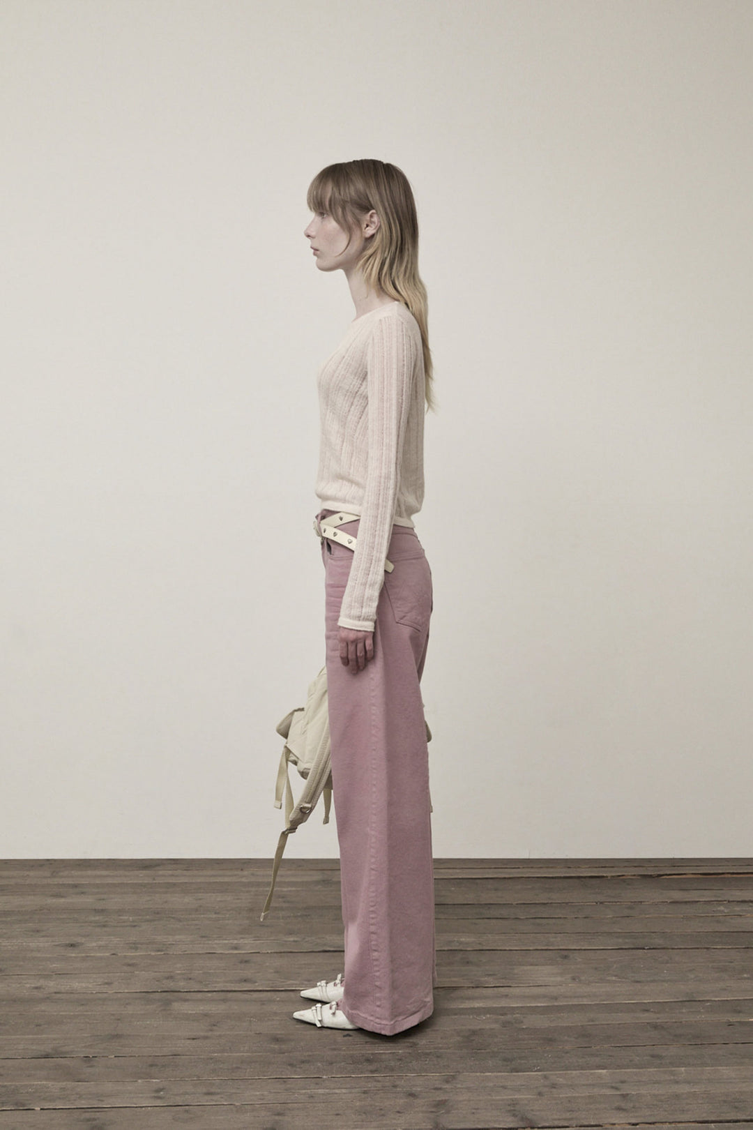 Matin Kim Diagonal Texture Knit Top — Beige