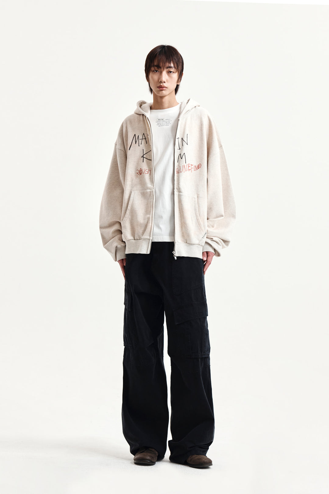 Matin Kim Vintage Washed Graffiti Zip Hoody — Beige