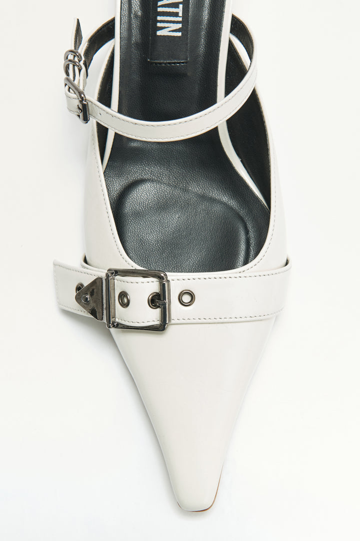 KIMMATIN Belted Stiletto Mule — Ivory