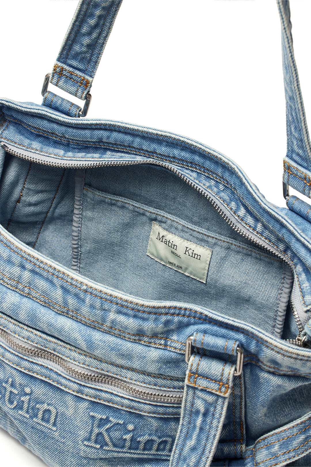 Matin Kim Washed Denim Square Bag — Light Blue