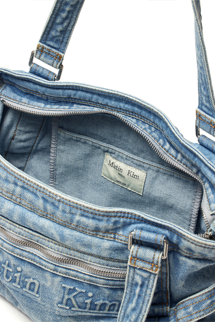 Matin Kim Washed Denim Square Bag — Light Blue